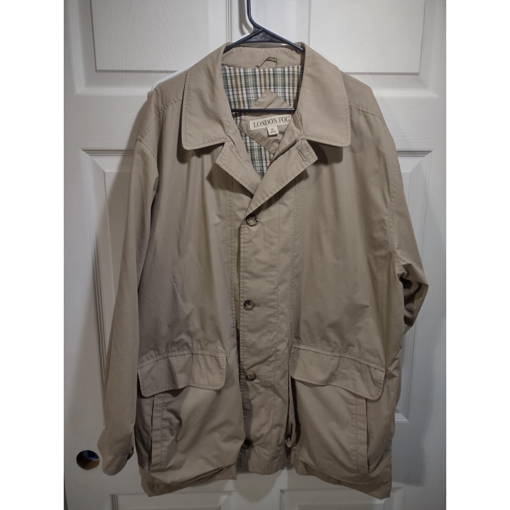 London Fog XL Men's Lightweight Jacket Large Tan Zipper Button Pockets 1980s H38